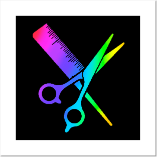 Rainbow Hairdressing Scissors And Comb Posters and Art